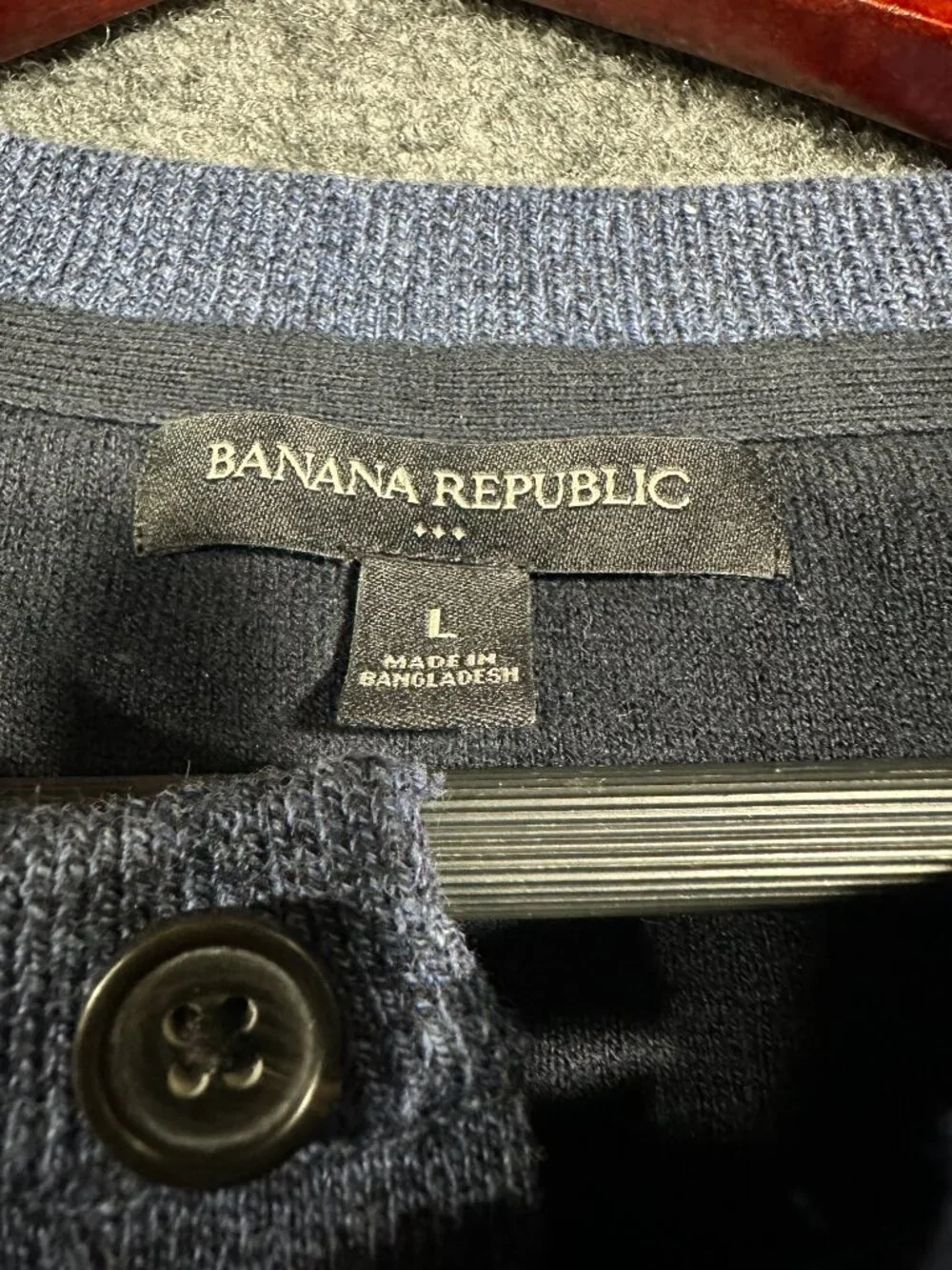 Banana Republic Shirt Mens Large Henley Blue Cotton Long Sleeve Pullover Buttons
